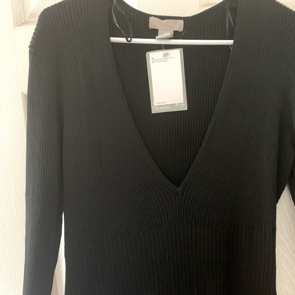 Long black deep v neck dress